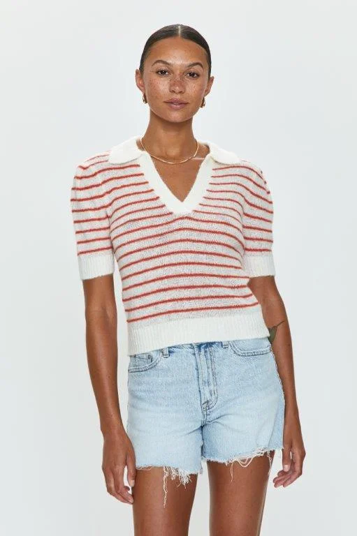 Billie Pleat Sleeve Polo in Poppy Stripe