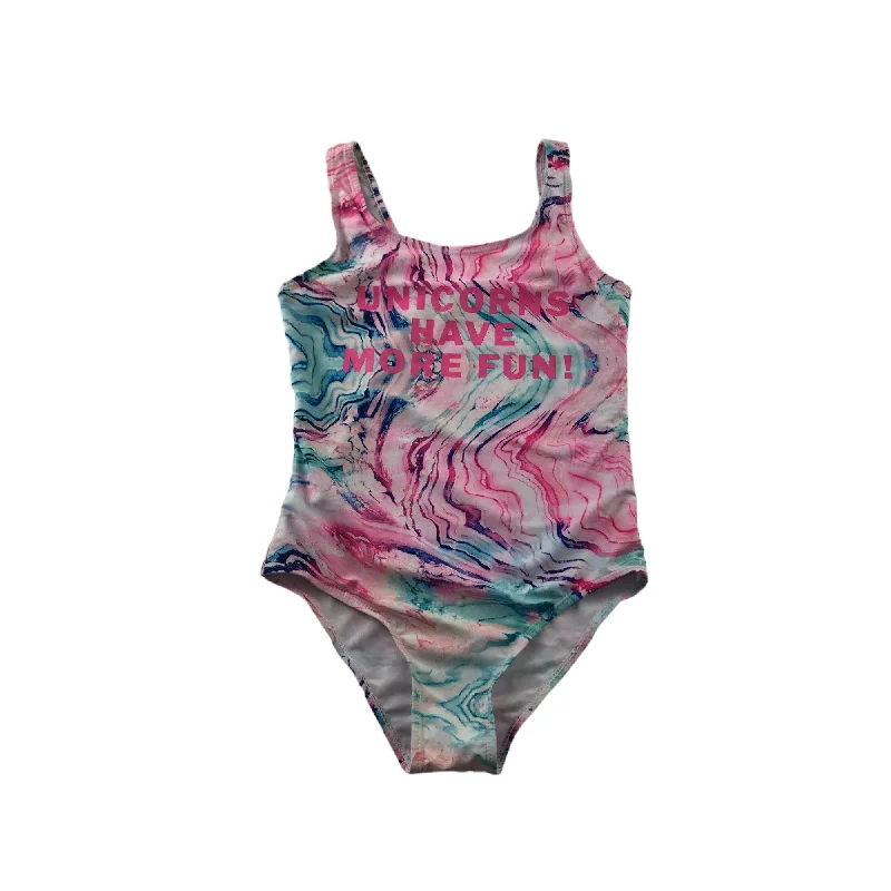 Primark Swimsuit Age 10 Pink and Blue Watercolour Unicorns Have More Fun One Piece Cossie