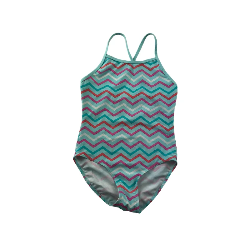 Pierre Robert Swimsuit Age 7 Pink Red Blue White Zigzag Stripy One Piece Cossie