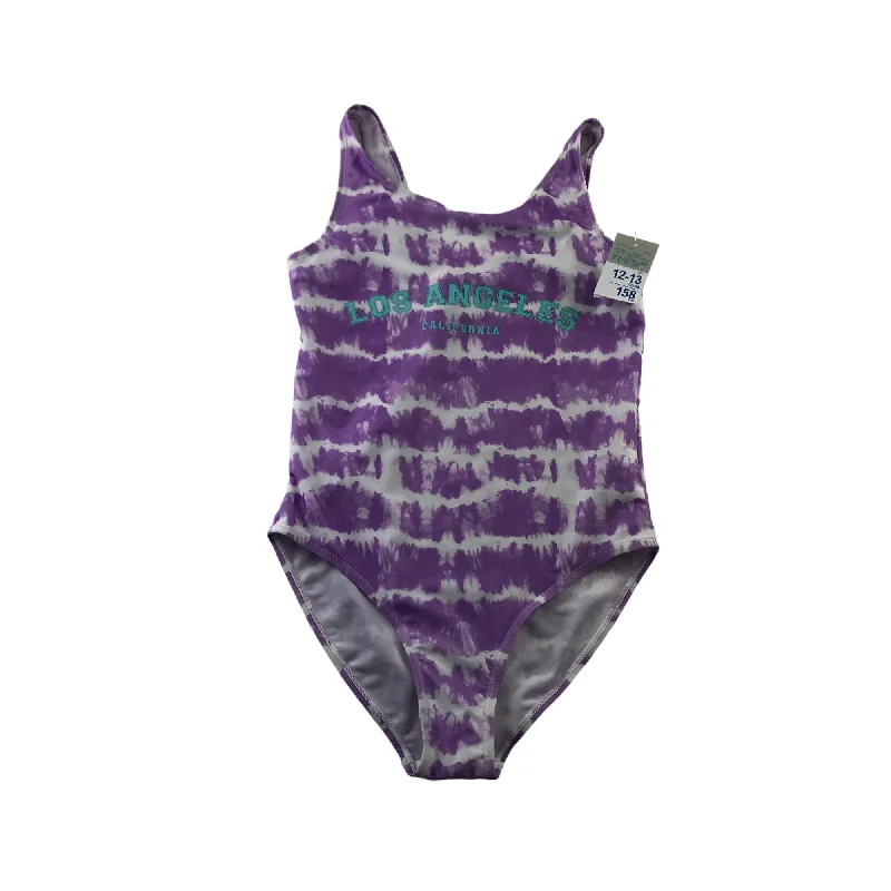 Primark Swimsuit Age 12 Lilac and White Tie Dye Los Angeles One Piece Cossie