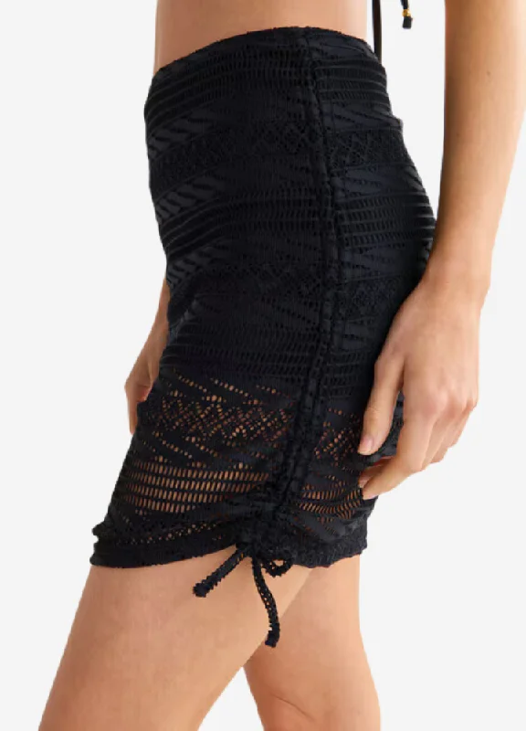 Boho Mesh Skirt with Ruched Side - Black