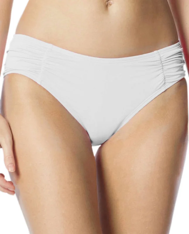 Side Shirred Bikini Bottom In Coc White