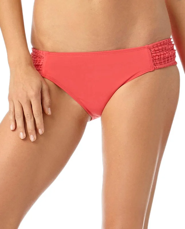 Lace Crochet Tab Side Bikini Bottom In Watermelon