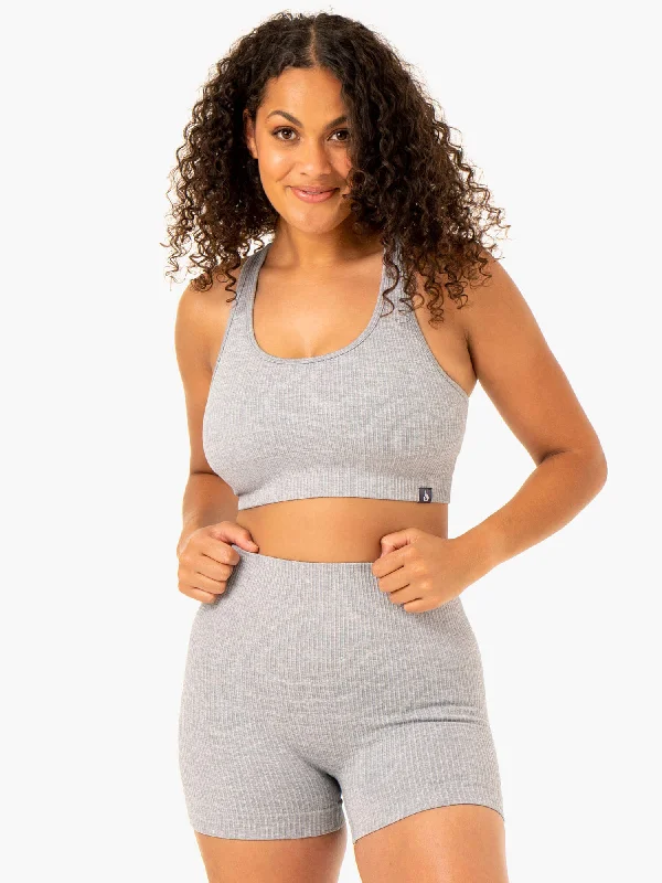 Rib Seamless Sports Bra - Light Grey Marl