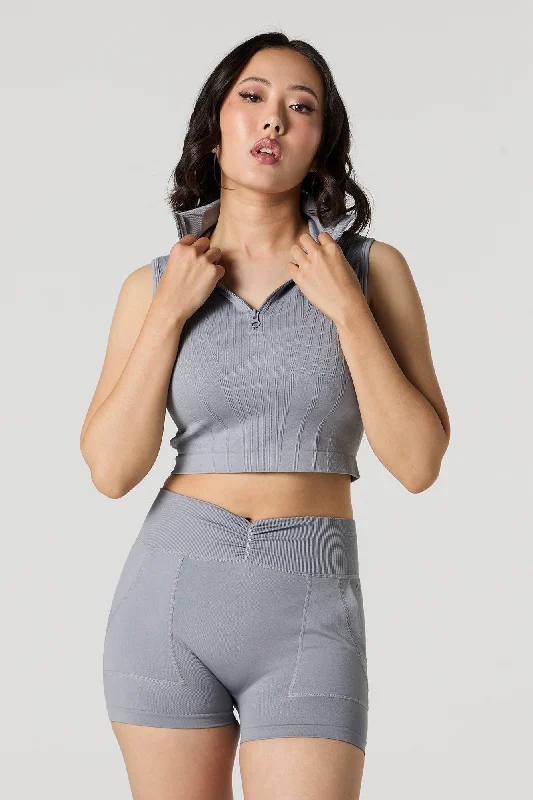 Active Seamless Ribbed Half Zip Cropped Tank