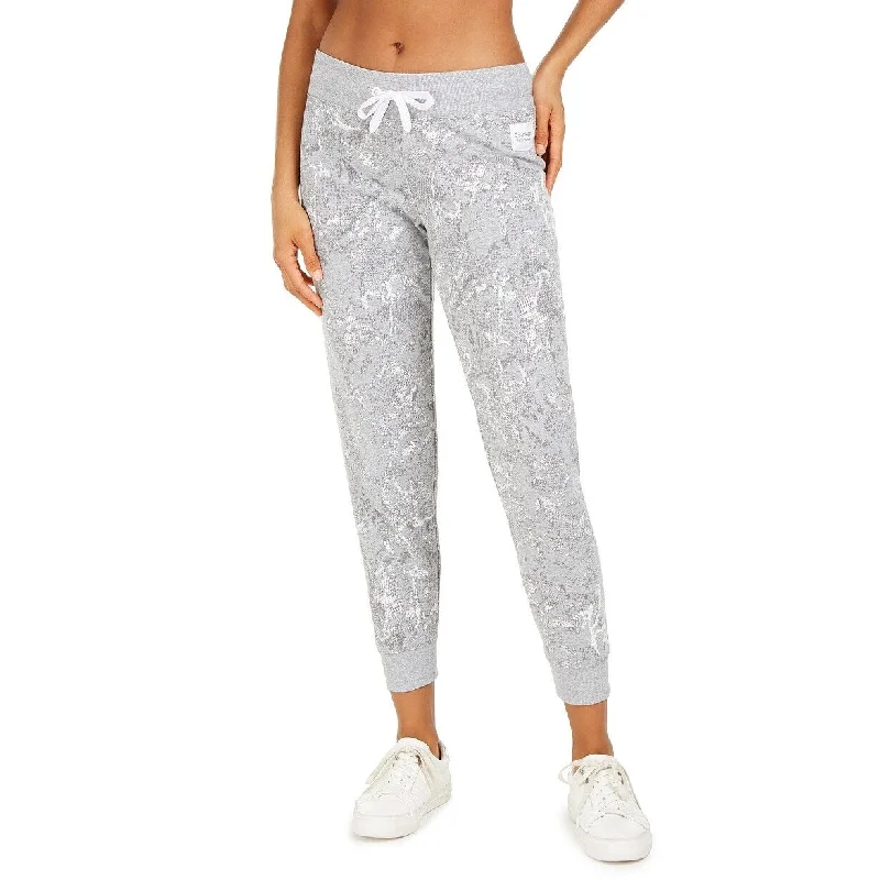 Calvin Klein Women's Performance Logo-Print Joggers Silver Size Extra Large - XL