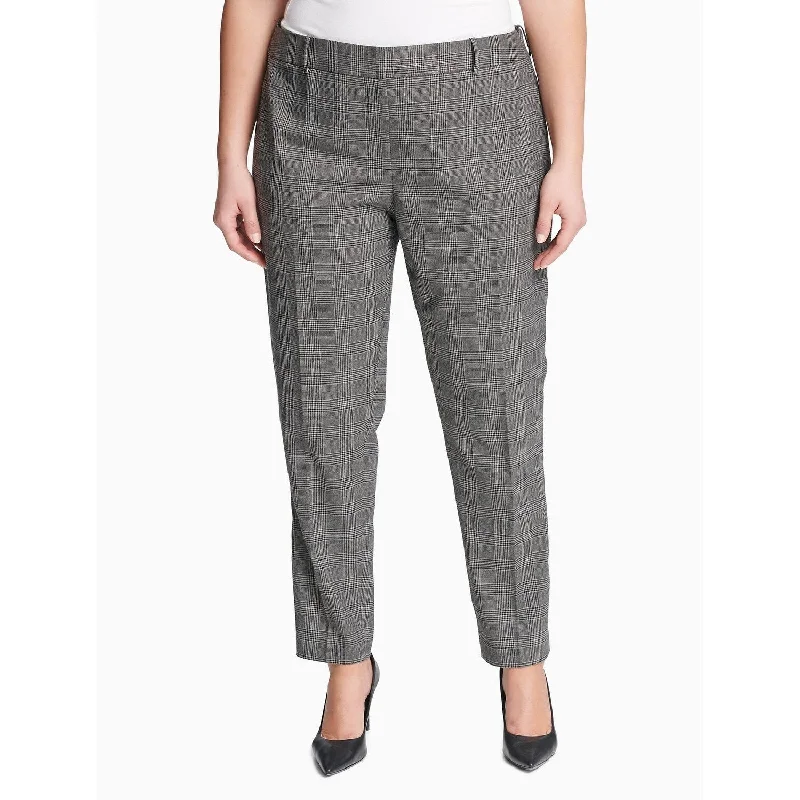 Calvin Klein Women's Slim Fit Glen Plaid Pants Grey Size 16 - Silver