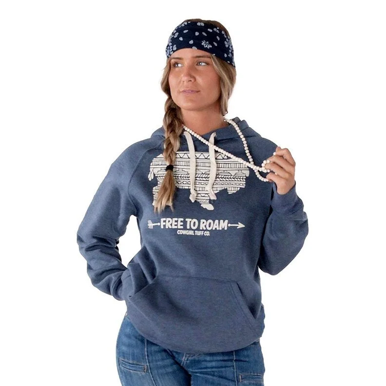 Cowgirl Tuff Western Sweatshirt Womens Aztec Buffalo Navy SIG2222