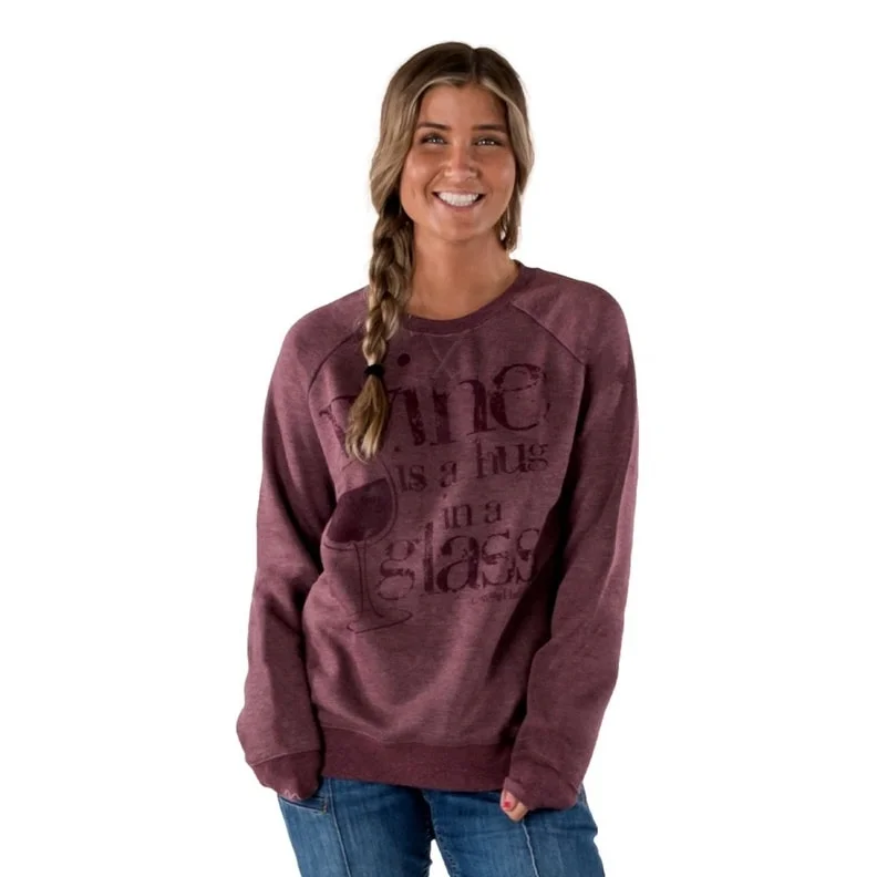 Cowgirl Tuff Western Sweatshirt Womens Hug In A Glass Wine SIG2035