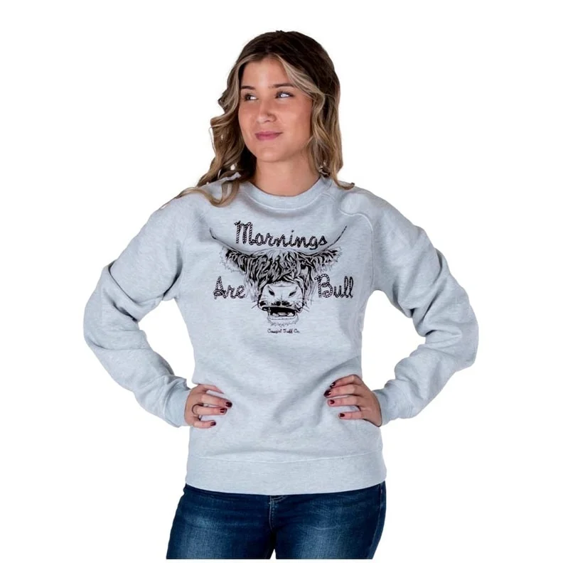 Cowgirl Tuff Western Sweatshirt Womens Mornings Are Bull Ash SIG2106