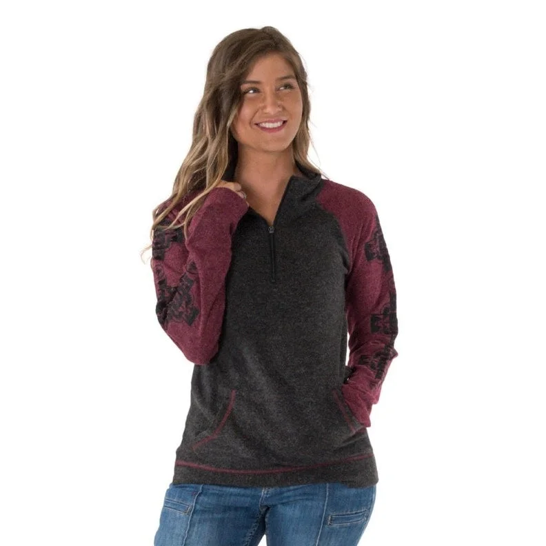 Cowgirl Tuff Western Sweatshirt Womens Quarter Zip Fleece Black F00499