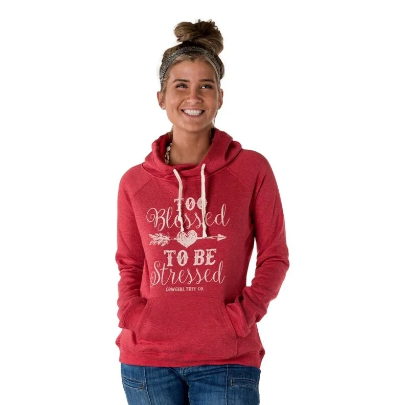 Cowgirl Tuff Western Sweatshirt Womens Too Blessed Print Red SIG2034