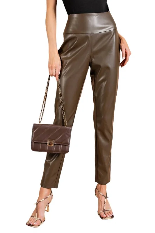 Faux Leather High Waist Leggings In Olive