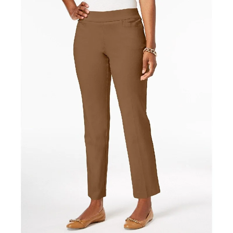 JM Collection Women's Pull-On Tummy Control Slim-Leg Pants Brown Size Large