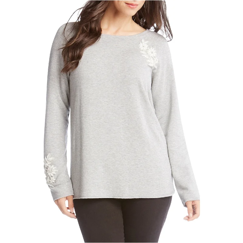 Karen Kane Womens Beaded Applique Sweatshirt, Grey, Small