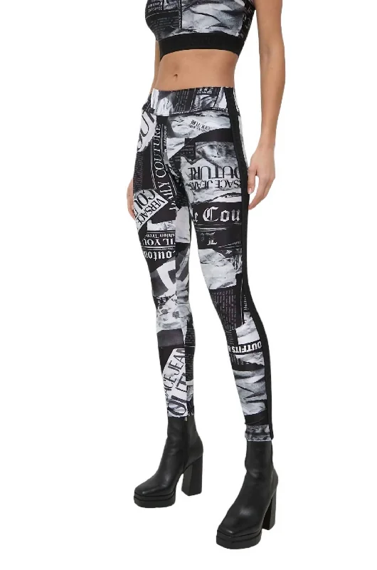 Magazine Print Leggings In Black