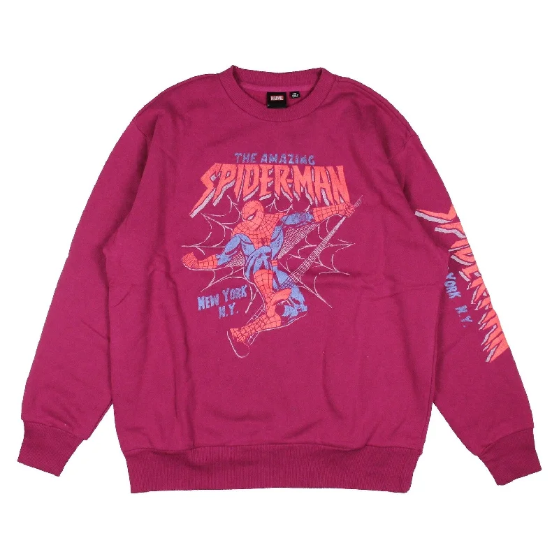 Marvel Women's The Amazing Spider-Man Distressed Boyfriend Fit Oversized Pullover Sweatshirt