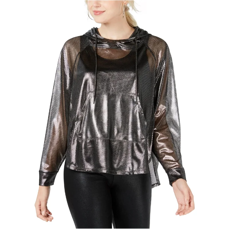 Material Girl Womens Sheer Hoodie Sweatshirt, Metallic, Small