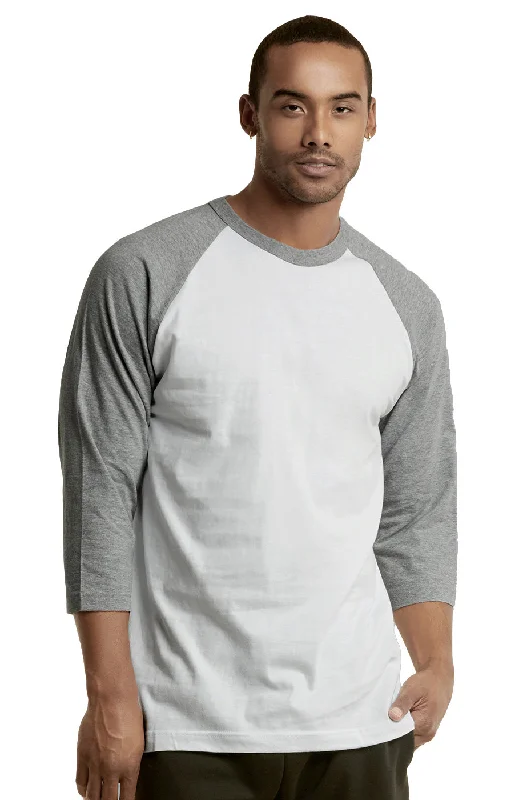 TOP PRO MEN'S 3/4 SLEEVE BASEBALL TEE (MBT001_LT.G/WHT)