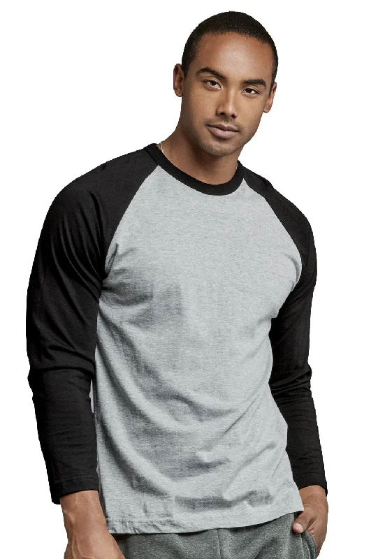 TOP PRO MEN'S LONG SLEEVE BASEBALL TEE (MBT002_BLK/LT.G)