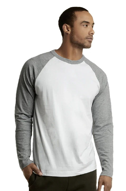 TOP PRO MEN'S LONG SLEEVE BASEBALL TEE (MBT002_LT.G/WHT)