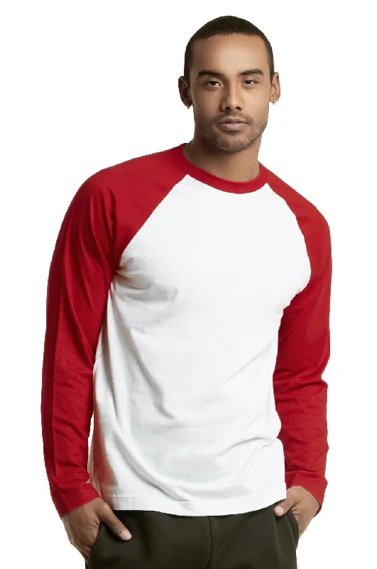 TOP PRO MEN'S LONG SLEEVE BASEBALL TEE (MBT002_RED/WHT)