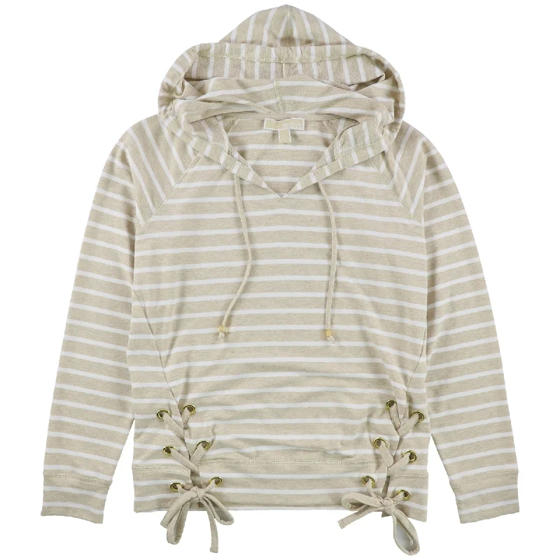 Michael Kors Womens Lace-Up Sides Hoodie Sweatshirt, Beige, Small