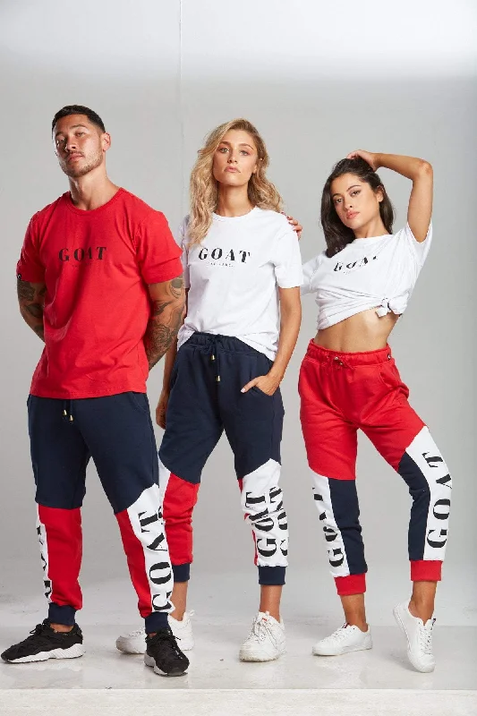 RED TRI-PANEL TRACK PANTS (UNISEX)