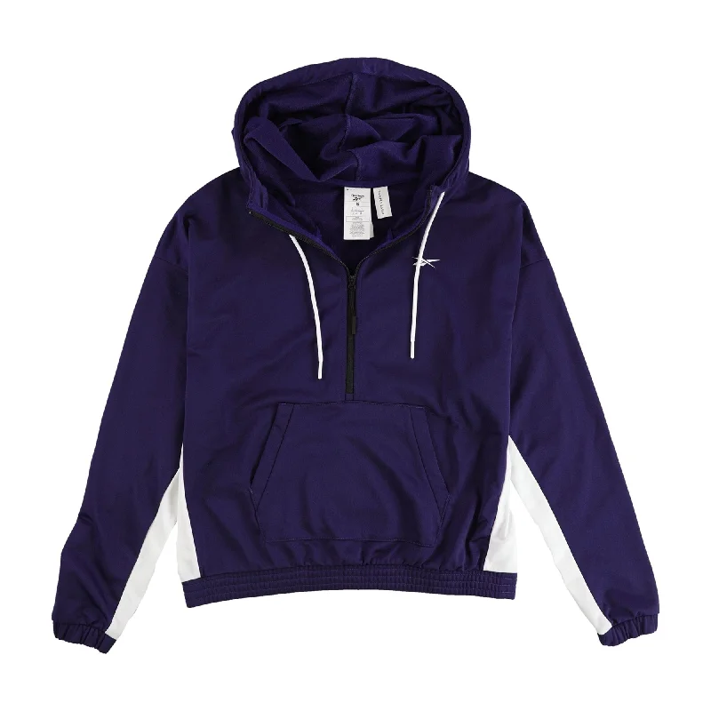 Reebok Womens 1/4 Zip Linear Logo Hoodie Sweatshirt, Purple, Small