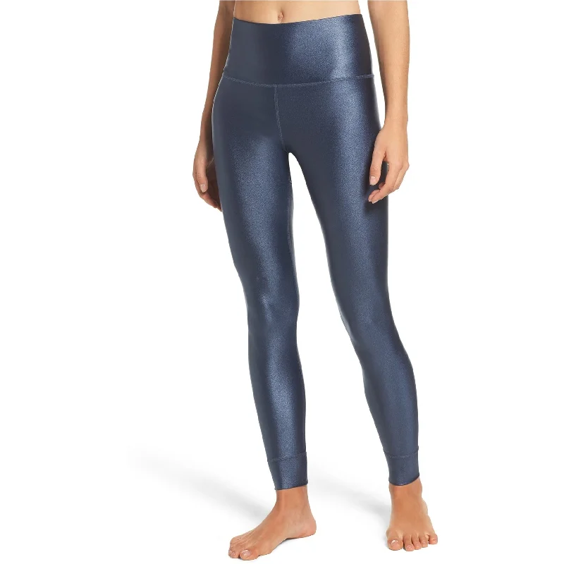 Reebok Womens Metallic High Rise Compression Athletic Pants, Blue, Small