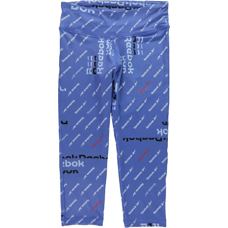 Reebok Womens Workout Ready All Over Logo Compression Athletic Pants, Blue, Small