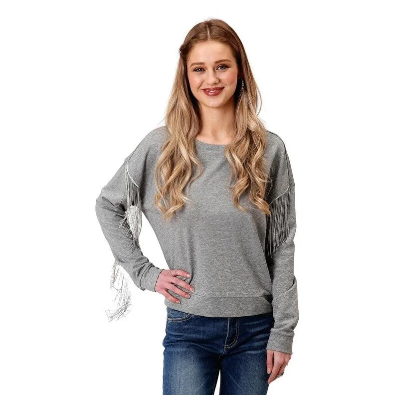 Roper Western Sweatshirt Womens Fringe Gray 03-038-0513-6100 GY