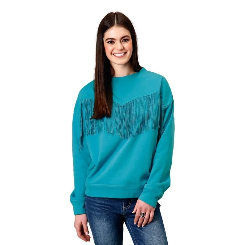 Roper Western Sweatshirt Womens Fringe Turquoise 03-038-0514-0169 BU