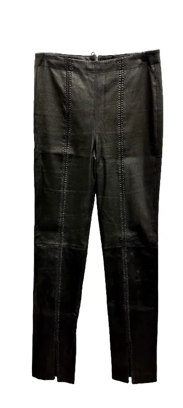 Woven Front Leather Leggings In Black