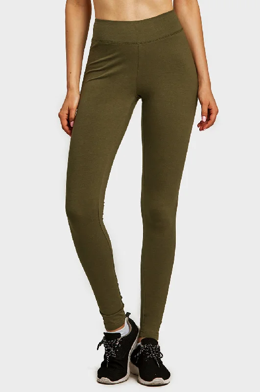 SOFRA LADIES COTTON LEGGINGS (WP4000_OLIVE)