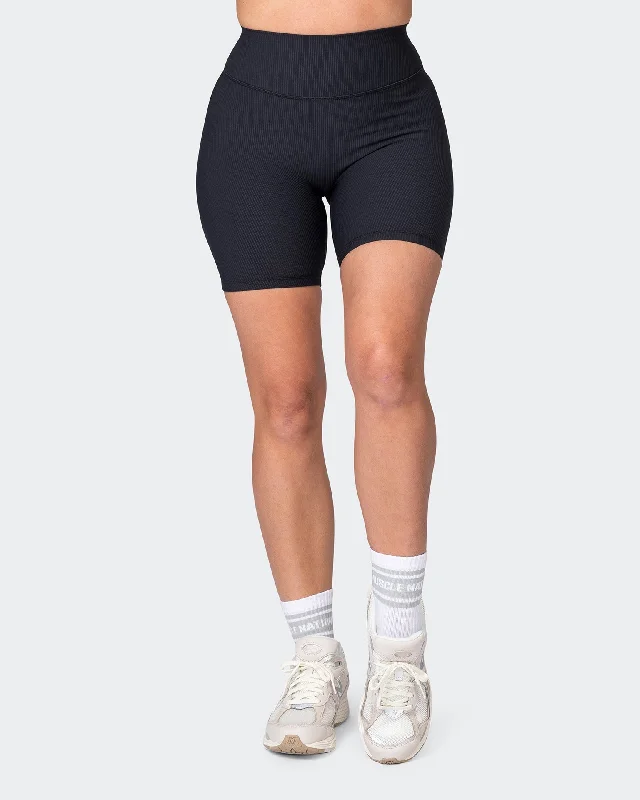 Zero Rise Rib Bike Shorts - Black (Silicone Logo)