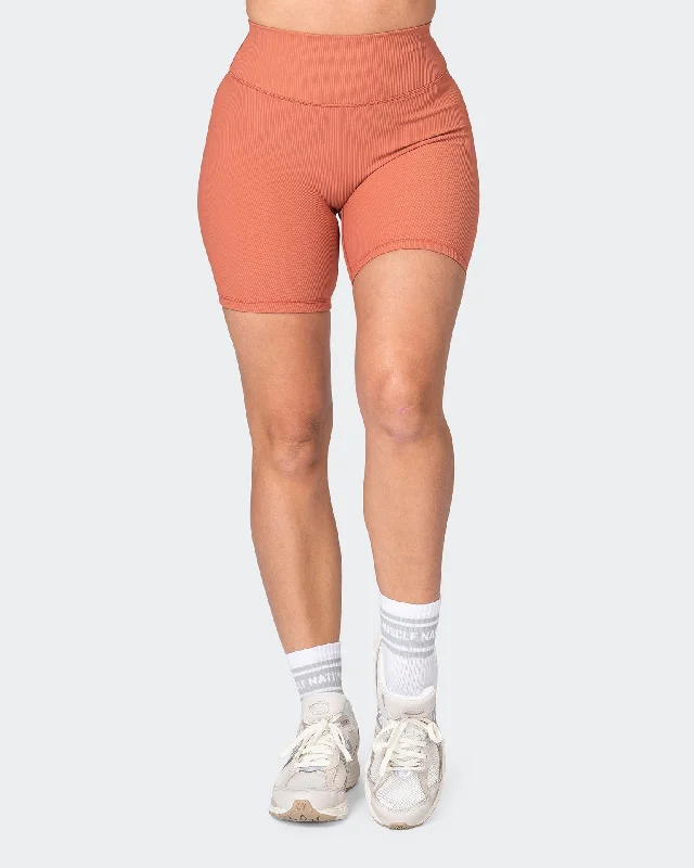 Zero Rise Rib Bike Shorts - Burnt Sienna